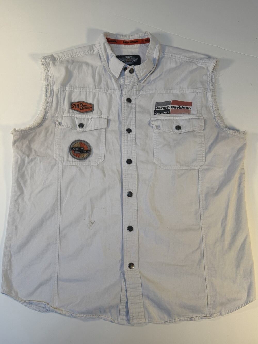 Harley Davidson Men’s XL White Denim Biker Vest AO4068890